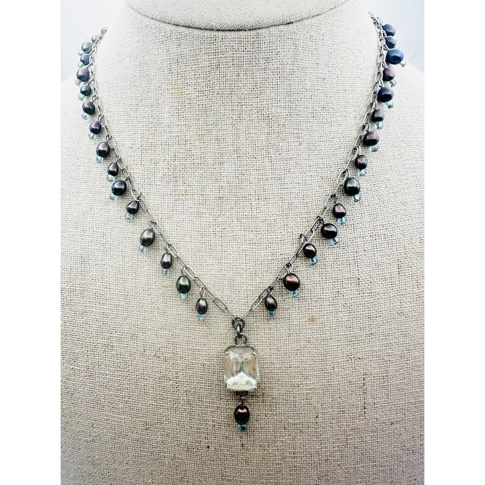 Vintage Kaari Meng NYC Designs Pearl Rhinestone Necklace 16”